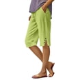 thumbnail image 2 of Bermuda Shorts for Women Linen Capri Pants Knee Length Drawstring Cropped Pants Summer Beach Vacation Long Shorts Army Green 2XL, 2 of 6