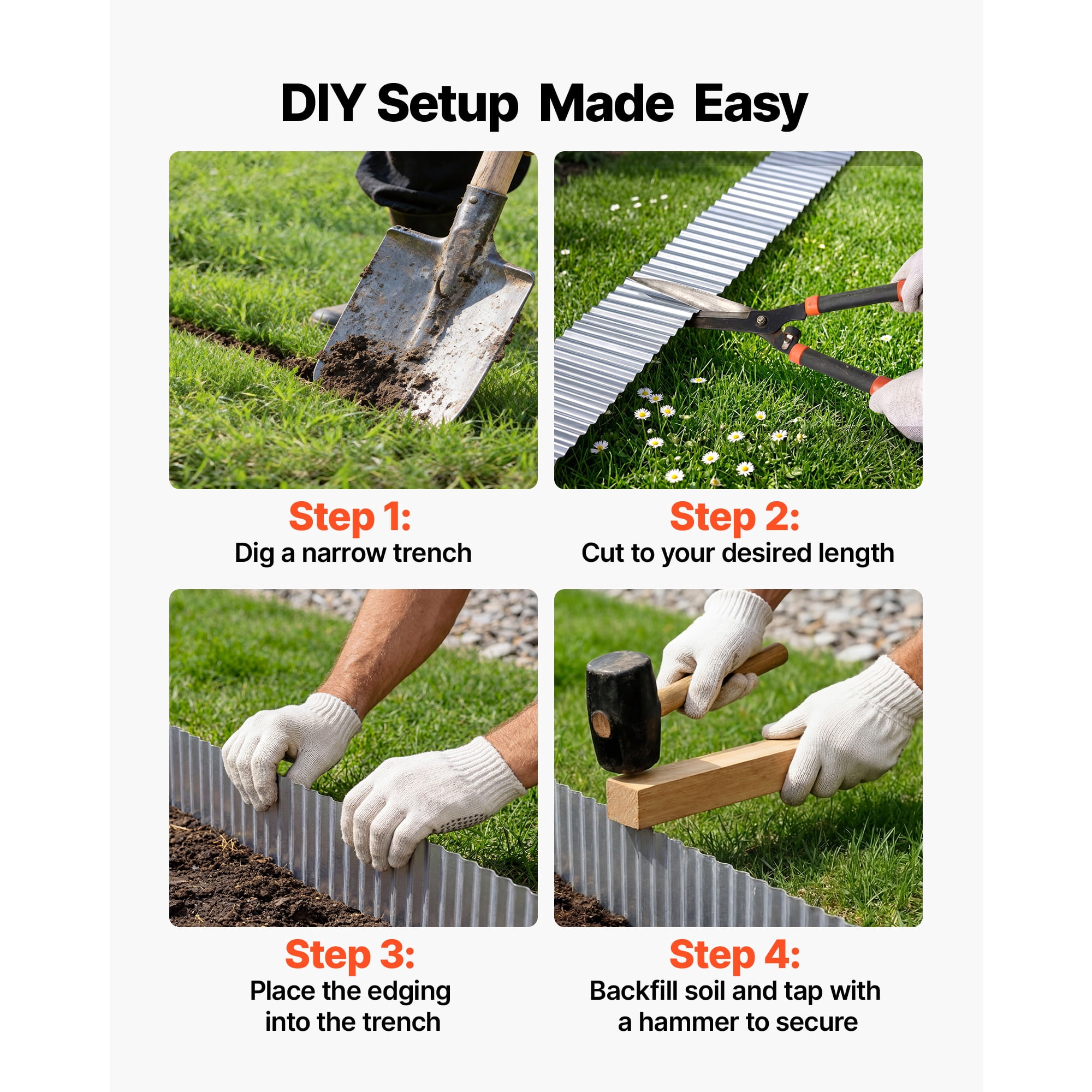 KFFKFF Galvanized Steel Landscape Edging, 50 ft x 6 in Metal Strips for Landscaping with Gloves, Flexible and Easy-to-Install Design, Durable Garden Edge Border for Flower Beds and Pathways