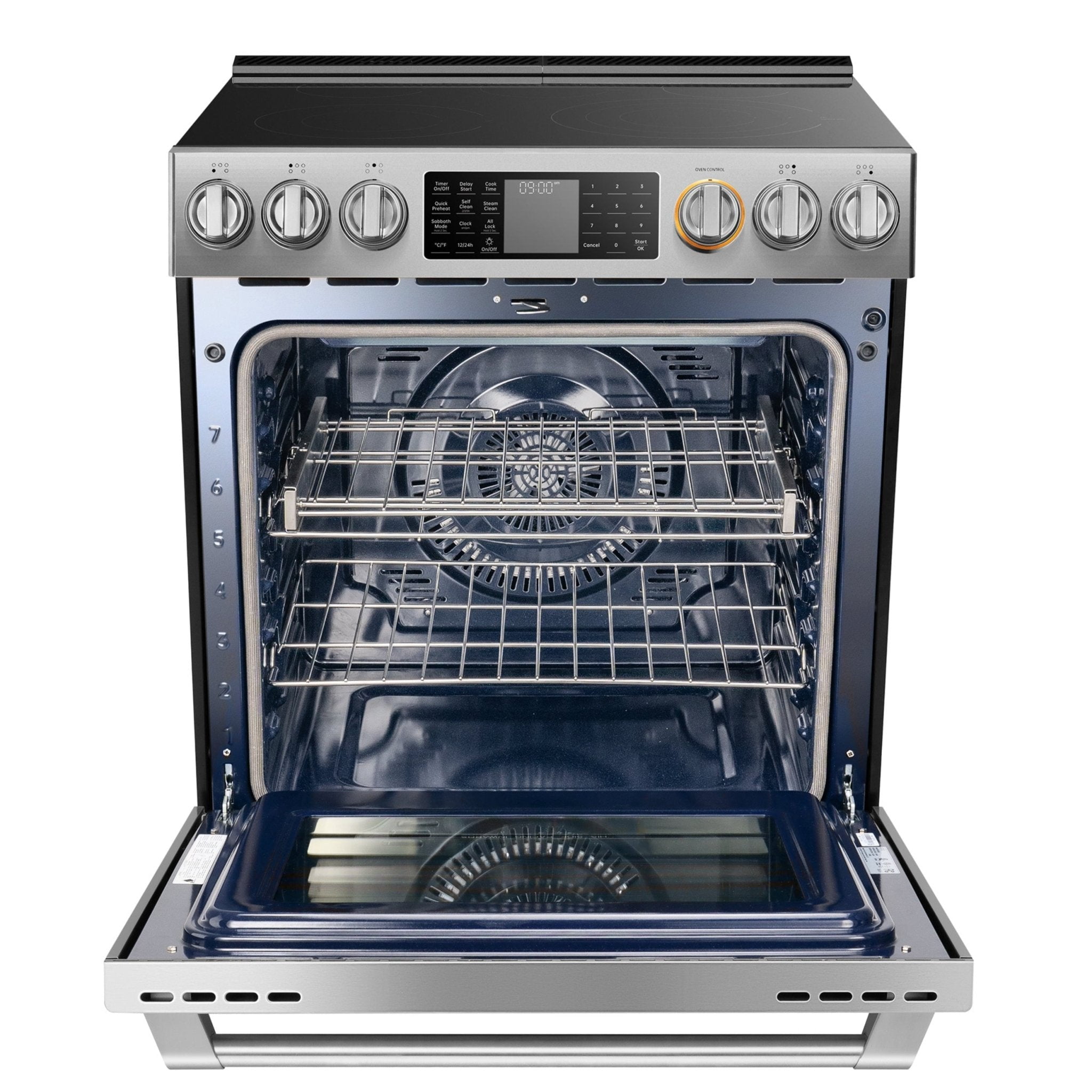 FOTILE FreshBake Technology 30-in Glass Top 5 burners 5.7-cu ft Air Fry Convection Oven Slide-In Electric Range ( Stainless Steel )