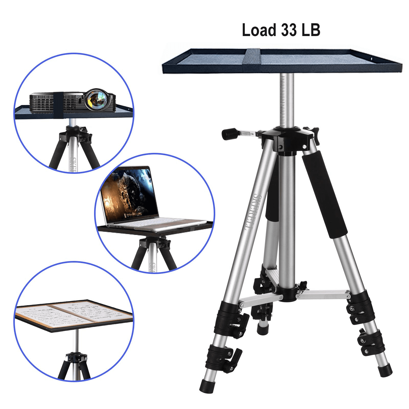HOIN Projector Stand,Universal Laptop Stand, Aluminum Alloy Tripod Stand Adjustable Height from 17-48 inchwith Tray and Ball Head,Carry Bag(Silver)