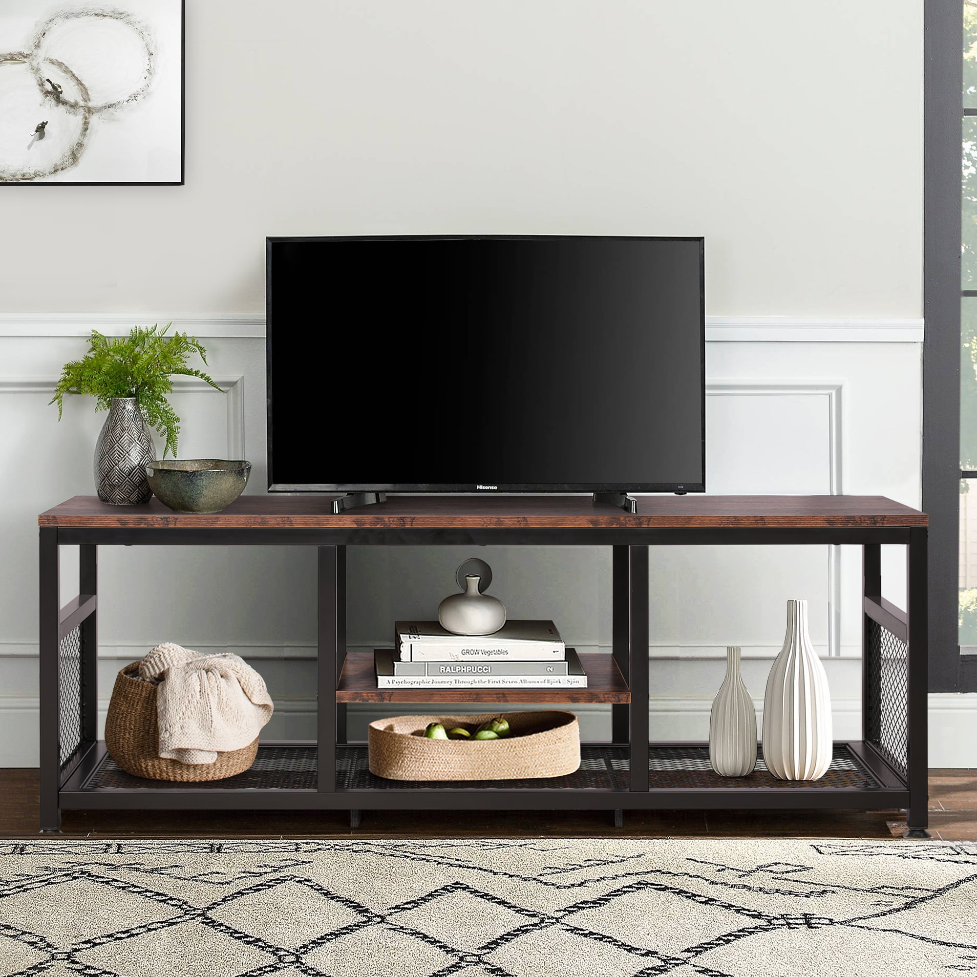 VECELO Industrial Style 50 TV Stand And Entertainment ...
