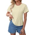 thumbnail image 3 of LWavelet Women's Pleated Blouse Short Sleeve Tops Round Neck Casual Loose Fit Summer Basic Tee Yellow L, 3 of 8