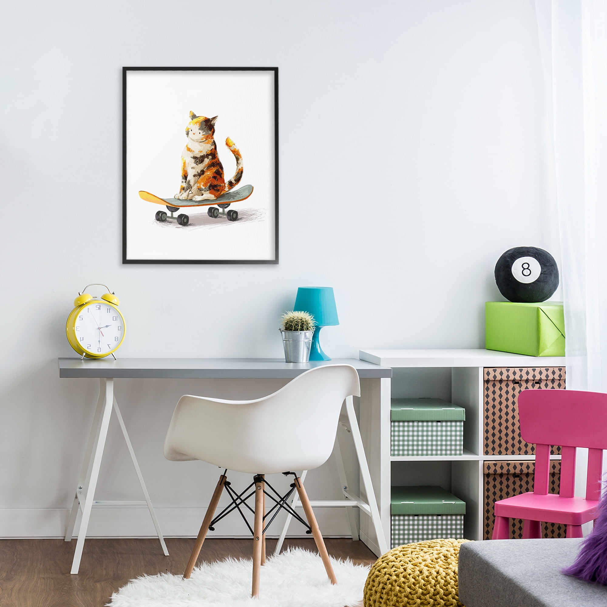 Stupell Industries Calico Cat on a Skateboard Black Framed Giclee Art, design by Ziwei Li