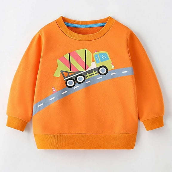 Cethrio Kids Boys Sweatshirts, Printed Cotton Long Sleeve Pullover Tops Orange Size 6 T
