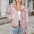 thumbnail image 3 of Jackets for Women Winter Coat Jackets Flannel Stand Collar Jacket(Pink Background White Poppies Floral,Size:S-4XL), 3 of 7