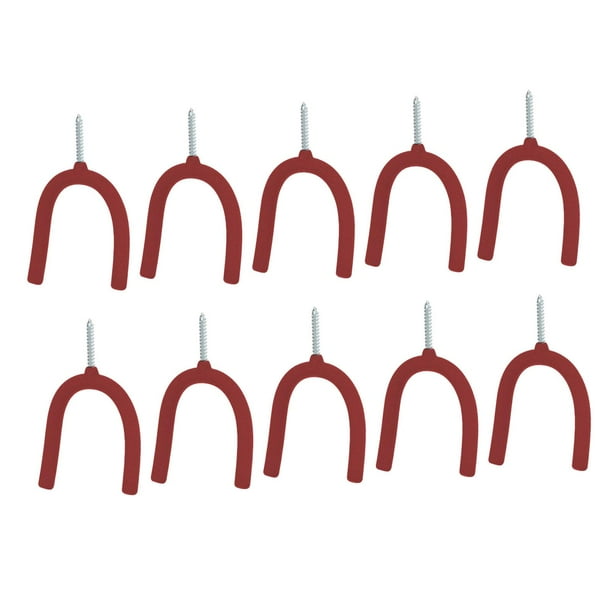 10 ganchos en forma de U con tornillos para montar en la pared, para organizar el almacenamiento de raquetas de tenis en el garaje. Rojo