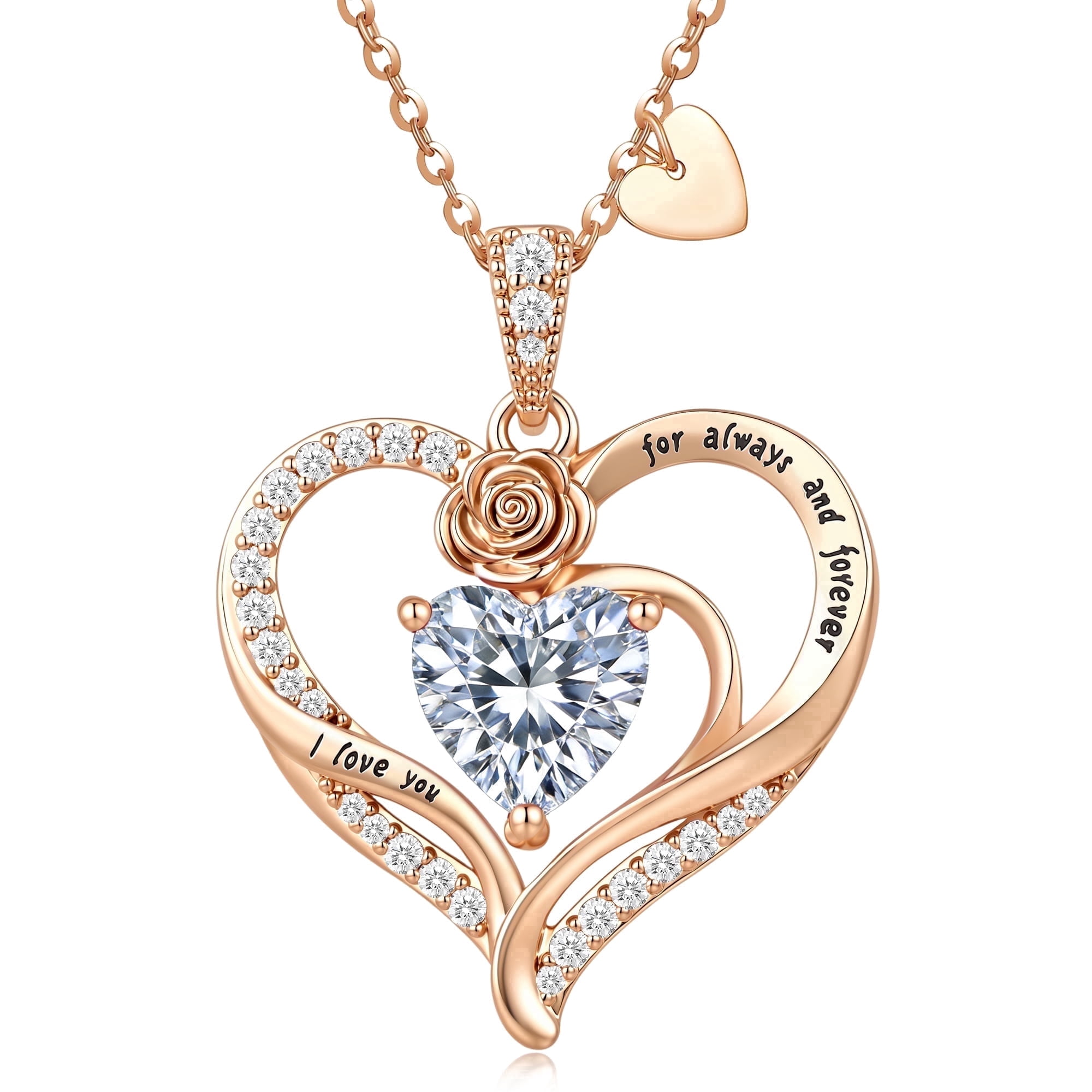 Lysro Birthstone Heart Pendant Necklace for Women, Rose Shaped Design Jewelry Gift for Mom Wife Daughter