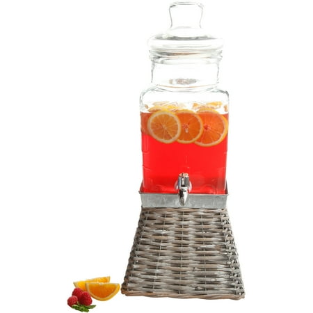 Gibson Home Tolleson Glass Drink Dispenser with Square Basket Base