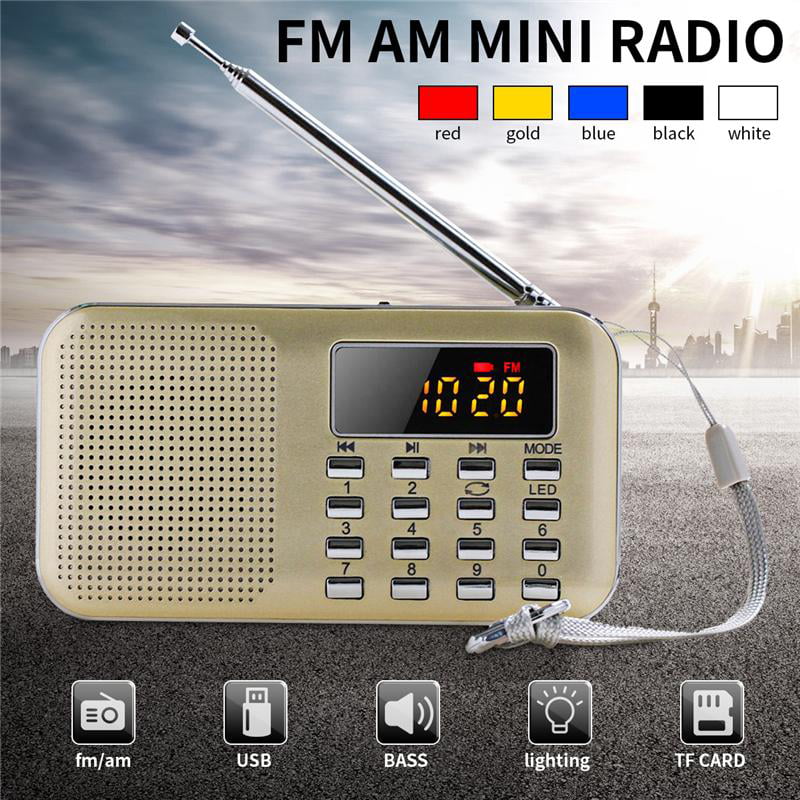 Digital FM AM Radio World Band Supper Bass Mini Speaker AUX USB TF W/ LED Light 
