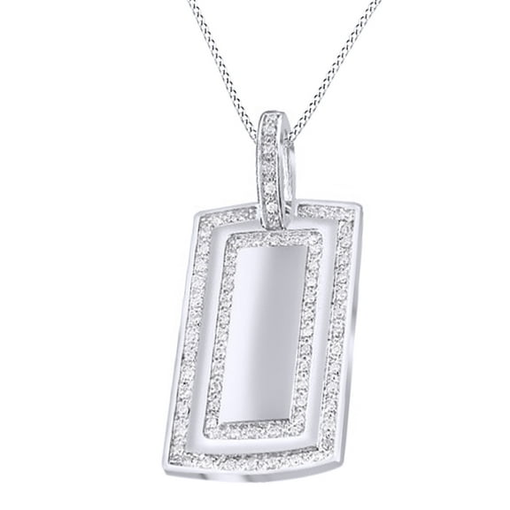AFFY 1.25 Ct Round Cut Natural Diamond Dog Tag Pendant Necklace In 14K Solid White Gold