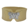 thumbnail image 3 of Women Stretch Wide Gold High Waist Hip Belt Silver Heart Buckle S M, 3 of 8