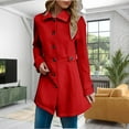 thumbnail image 2 of Duoif Women's Coats Women's Trench Coat Double Breasted Classic Lapel Petite Overcoat Belted Slim Outerwear Coat Jackets for Women Red M, 2 of 4