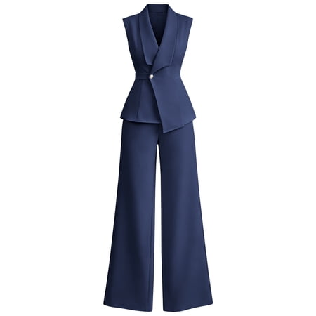 GILIGEGE Women 2 Piece Suit Set Pant Suits for Women Sleeveless Blazer Vest Wide Leg Pantsuit Sets Two Piece Outfit Professional Office Work Pantsuits Set Business Casual Blazer Sets Navy 2XL GILIGEGE Women 2 Piece Suit Set Pant Suits for Women Sleeveless Blazer Vest Wide Leg Pantsuit Sets Two Piece Outfit Professional Office Work Pantsuits Set Business Casual Blazer Sets Navy 2XL