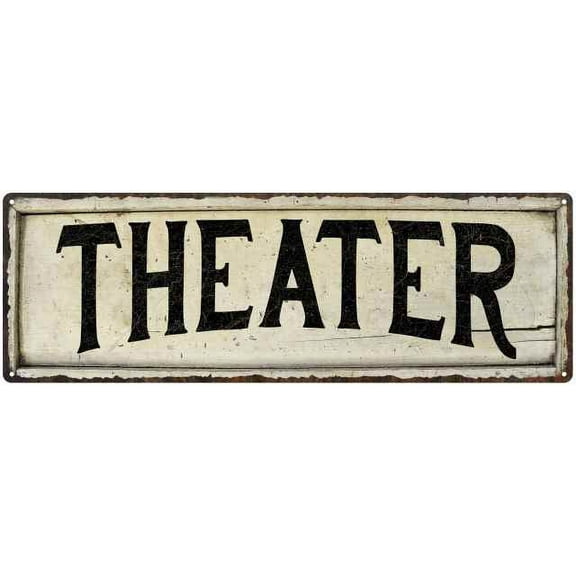 THEATER Farmhouse Style Wood Look Sign Gift 6x18 Metal Decor 206180028284