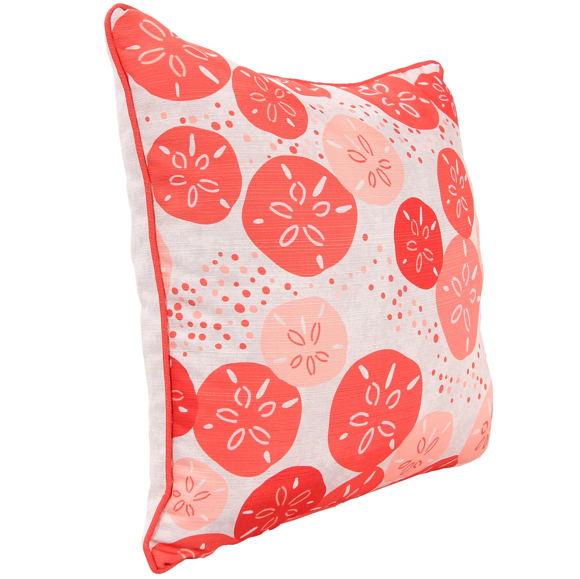 Jordan Manufacturing 20" x 20" Coral and Cream Sand Dollar Nautical Square Reversible Decorative Throw Pillow with Welt