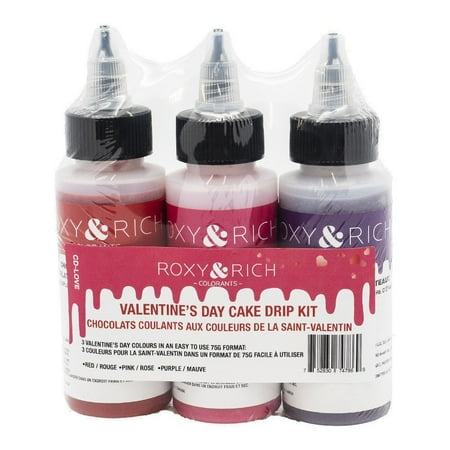 Roxy & Rich Valentine's Day Cake Drip Kit, Set of 3 - Pink, Purple and Red