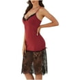 thumbnail image 7 of Tnhcen Women's Sexy Thin Strap Sleeveless Deep V Neck Sleepwear Dress with Lace Trim Hem | Short Style | S-XL | Nylon Spandex Loungewear, 7 of 7