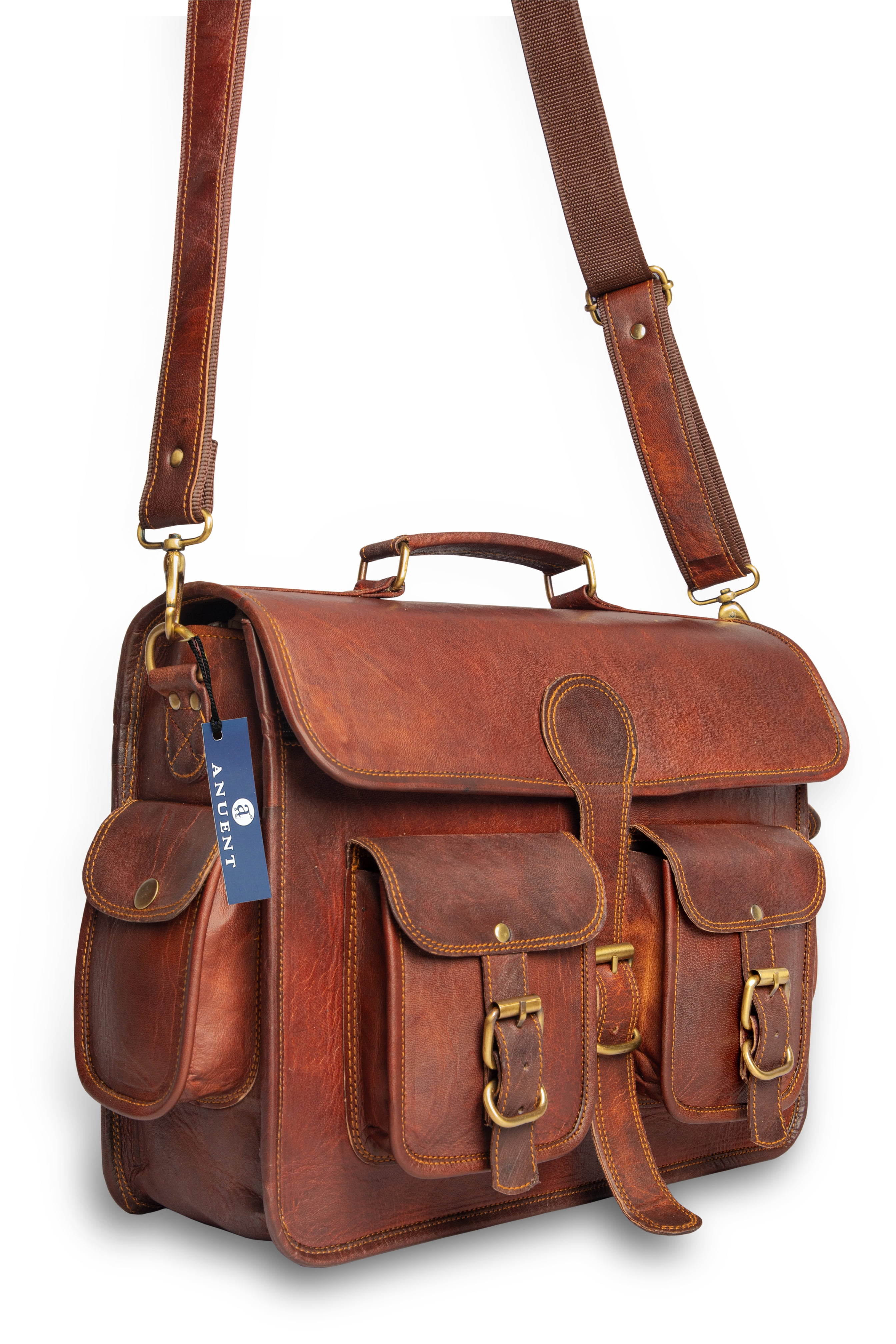 15 Inch Vintage Handmade Leather Travel Messenger Office Crossbody Bag Laptop Briefcase /College Satchel Bag For Men And Women (DARK BROWN)