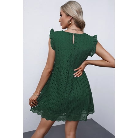 GCKG Women s Green V Neck Ruffled Sleeves Perforating Babydoll Dress (US 18-20)2XL