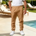 thumbnail image 6 of YMNXA Kids Boys Casual Pants Elastic Waist Drawstring Solid Color Comfortable Lightweight Trousers For Daily Wear And School,Khaki,7-8 Years, 6 of 6
