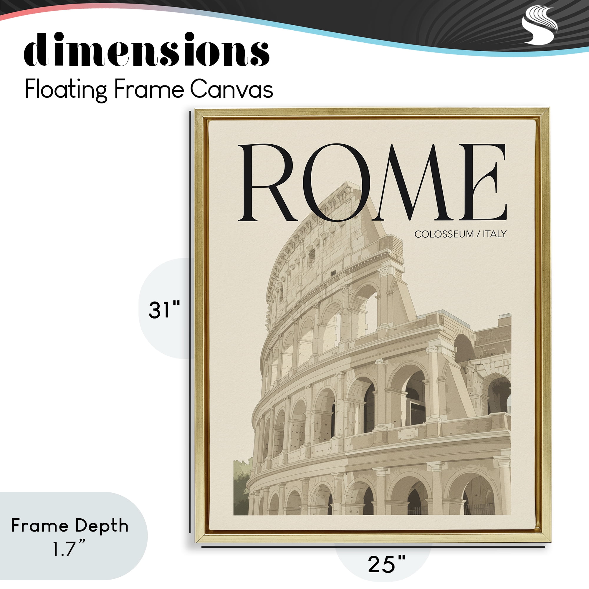 Stupell Industries Vintage Rome Colosseum Gold Framed Floater Canvas Wall Art, design by Andreas Magnusson