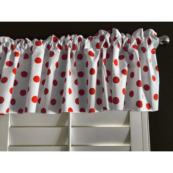 Cotton Window Valance Polka Dots Print 58 Inch Wide / Red on White