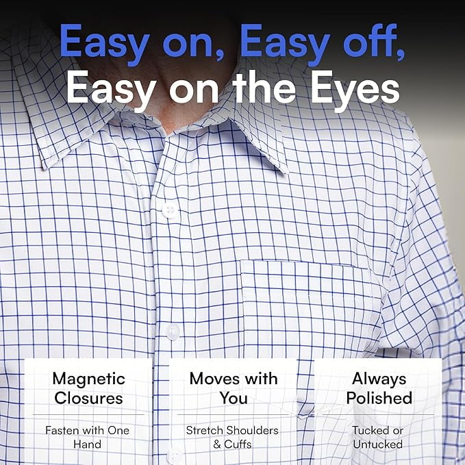 Joe & Bella Men's Adaptive Slim-Fit Magnetic Button-Down Shirt - White Check