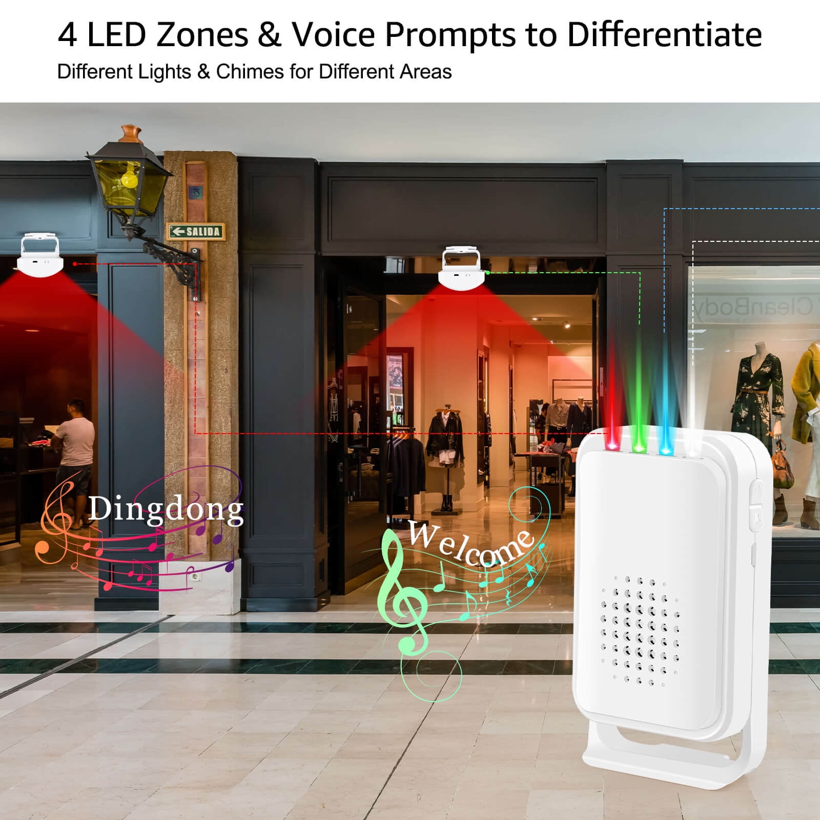 Greencycle Wireless Motion Sensor Door Chime,Doorway Motion Sensor Alarm,Door Chime for Business when Entering,Wireless Door Chime,Anti-theft,918FT Long Distance,for Shops,Homes,2Receivers+1Sensor