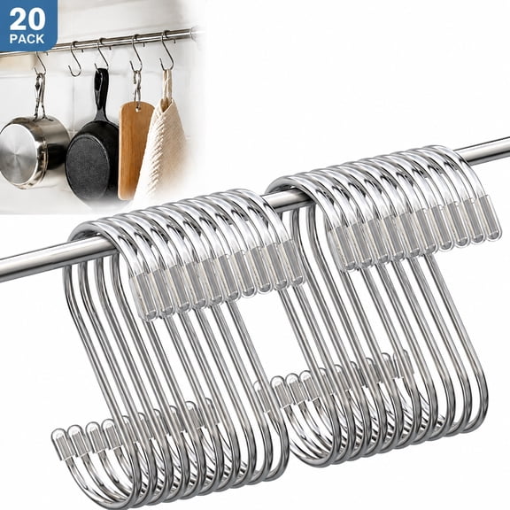 Deally 20 Pack S Hooks for Hanging, 3.4 Inch Metal S Shaped Hook Heavy Duty Hanging Hooks for Pots, Pans, Plants, Bags, Cups, Clothes (Silver)