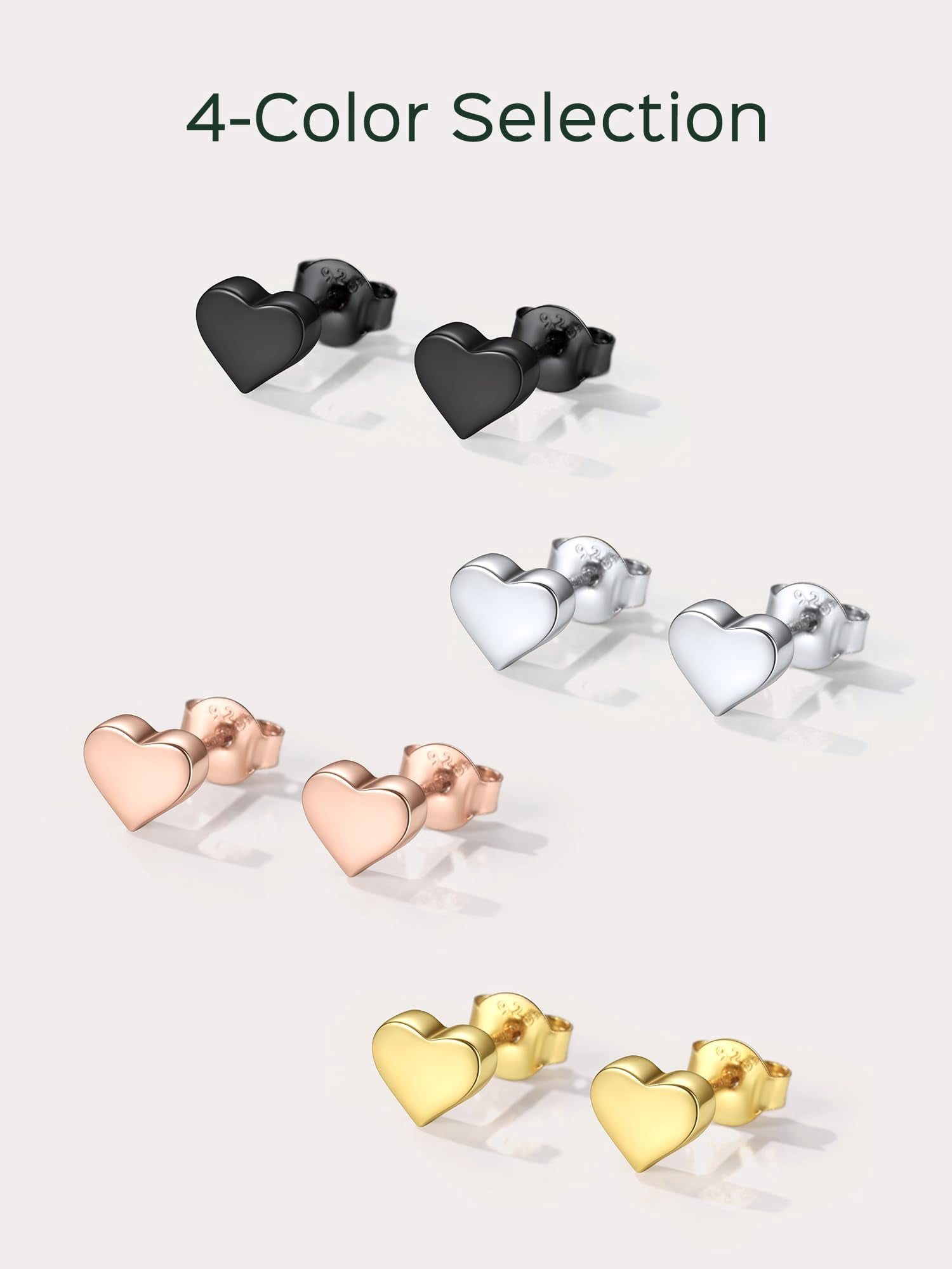 ChicSilver Hypoallergenic 925 Sterling Silver Stud Earrings for Women Jewelry with Screw Back Heart Earrings for Sensitive Ears Valentines Mother's Day Birthday Gifts