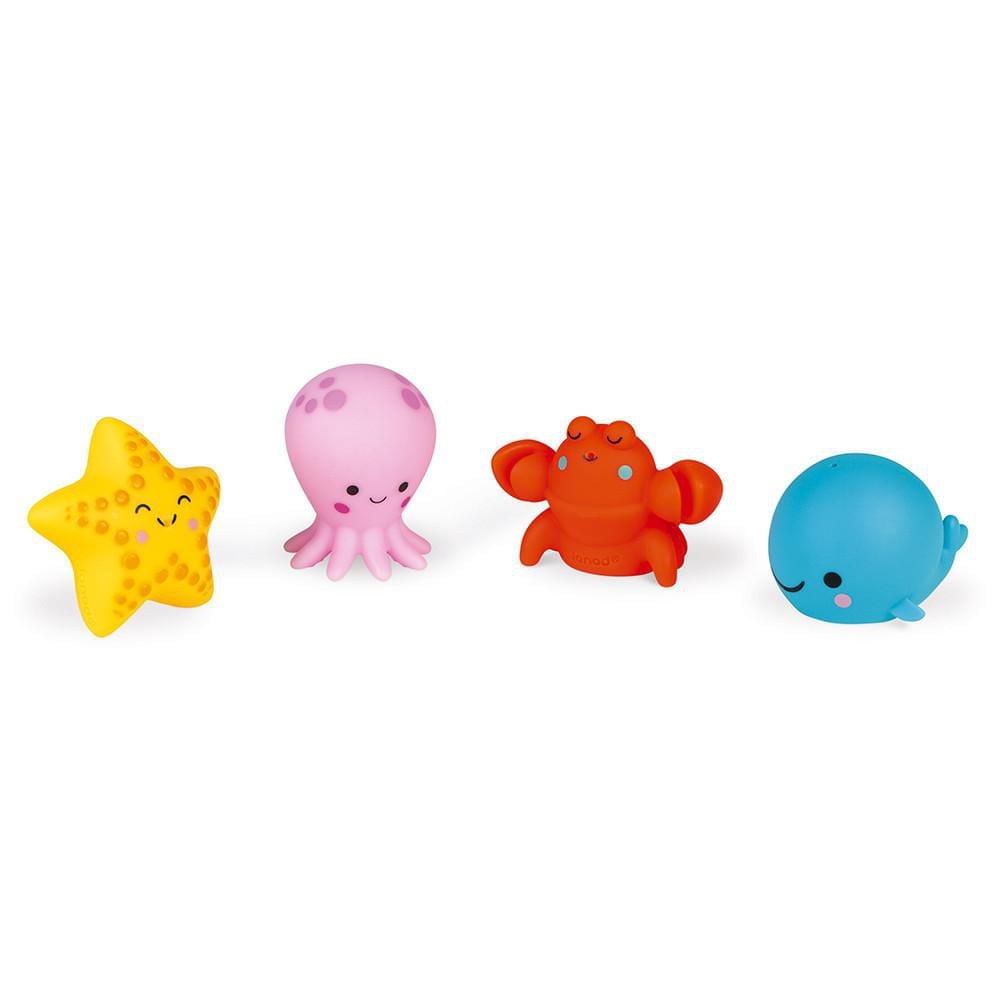 Janod Bath Time - 4 Adorable Sea Animal Squirters Whale Octopus Starfish and Lobster - Ages 10 Months+