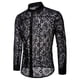 thumbnail image 2 of Camisas De Mezclilla Para Hombre Camisa de encaje de largo color Hollow Full Fashion Men's Lapel Club Sleeves Men Camisas Men (Black, L), 2 of 4