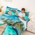 thumbnail image 3 of jejeloiu Tropical Beach Pier Bed Sheets,Palm Tree Print Full Size Sheets For Boys,Teal Blue,4pcs,1 Flat Sheet, 1 Fitted Sheet and 2 Pillowcases, 3 of 6