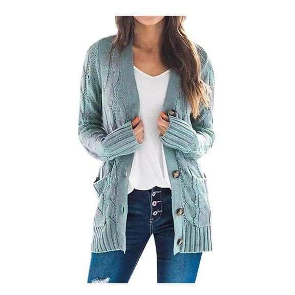 Jacenvly Cardigan For Women Clearance Long Sleeve Solid Knit Fall Coats For Women Soft Comfort Long Sweater Tops Casual Fashion Pocket Button Jacket Blouse