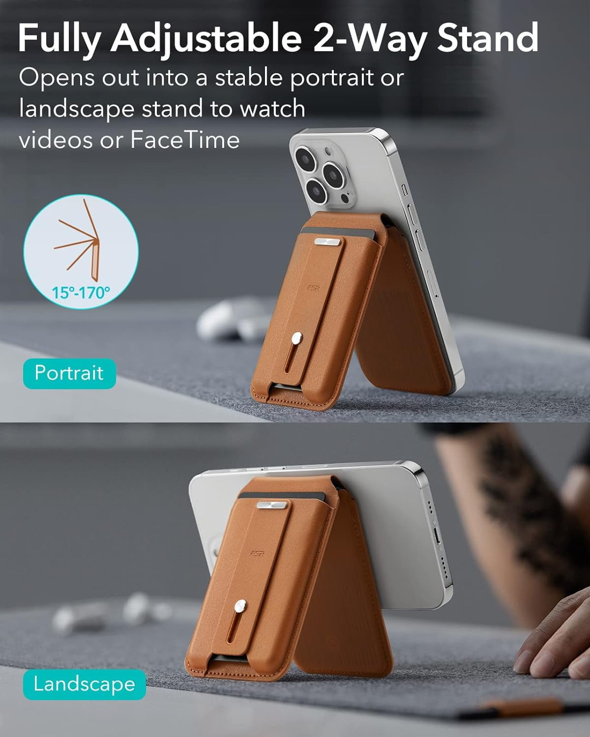 ESR Magsafe Wallet Card Holder for Phone, Full Find My Functionality, Magnetic Geo iPhone Wallet, Brown