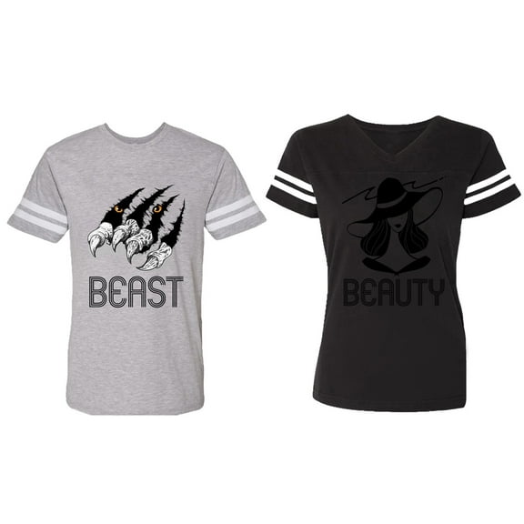 Beast Beauty Matching Couple Cotton Jerseys (Men Heather / Women Black) (Men S / Women S)