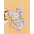 thumbnail image 3 of goowrom Kids Girls Casual Swimsuit, Sleeveless Backless Printed Ruffled Tops+Mesh Patchwork Panties, 3 of 8