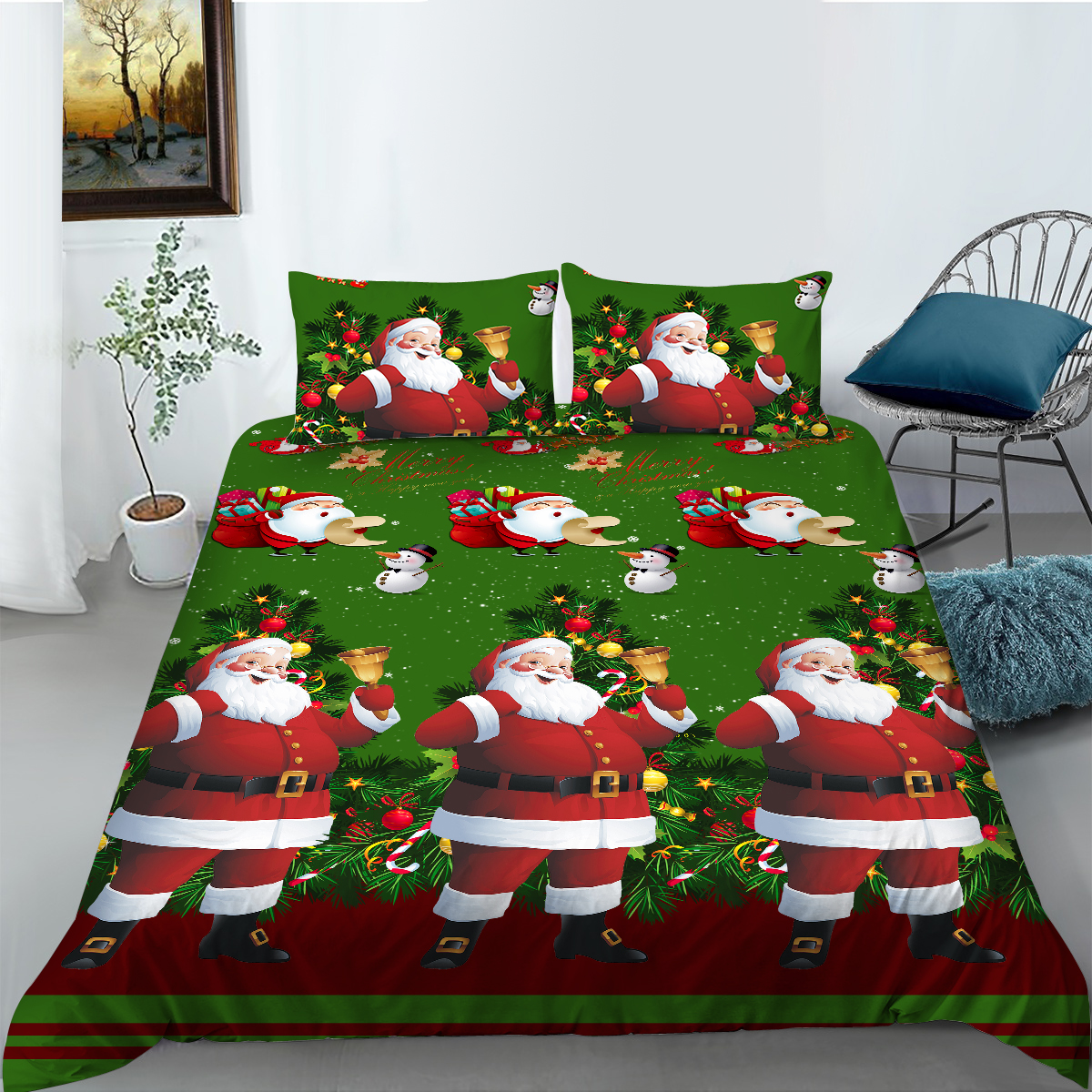 Comfortable Sleep Santa Claus Floral Duvet Cover Children's Christmas