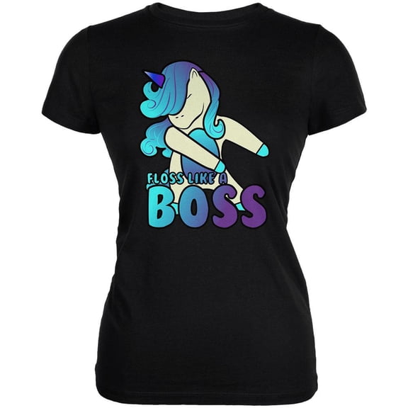 Floss Like A Boss Flossing Unicorn Dance Juniors Soft T Shirt Black LG
