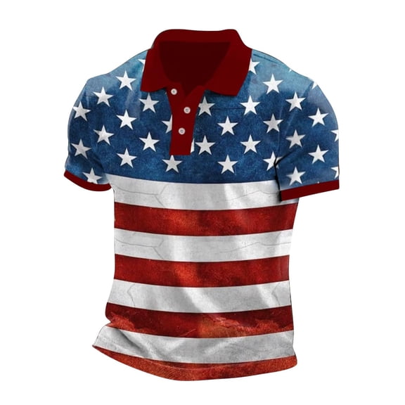WAYUTE Men Polo Shirts 4th of July Freedom Shirt Short Sleeve Button Closure Independence Day Stars and Stripes Patriotic Casual Outdoor