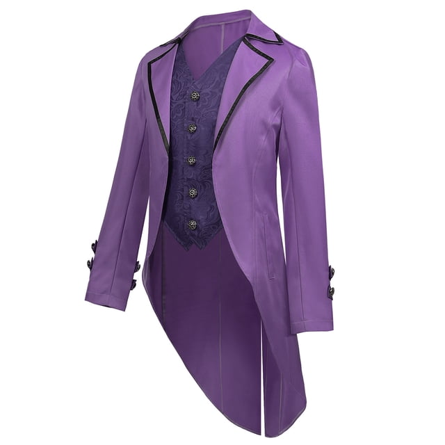 Babysbule Manteaux d'Hiver pour Hommes Hommes Patchwork Col Rabattu à Manches Longues Costume Cosplay Manteau Queue-de-Pie