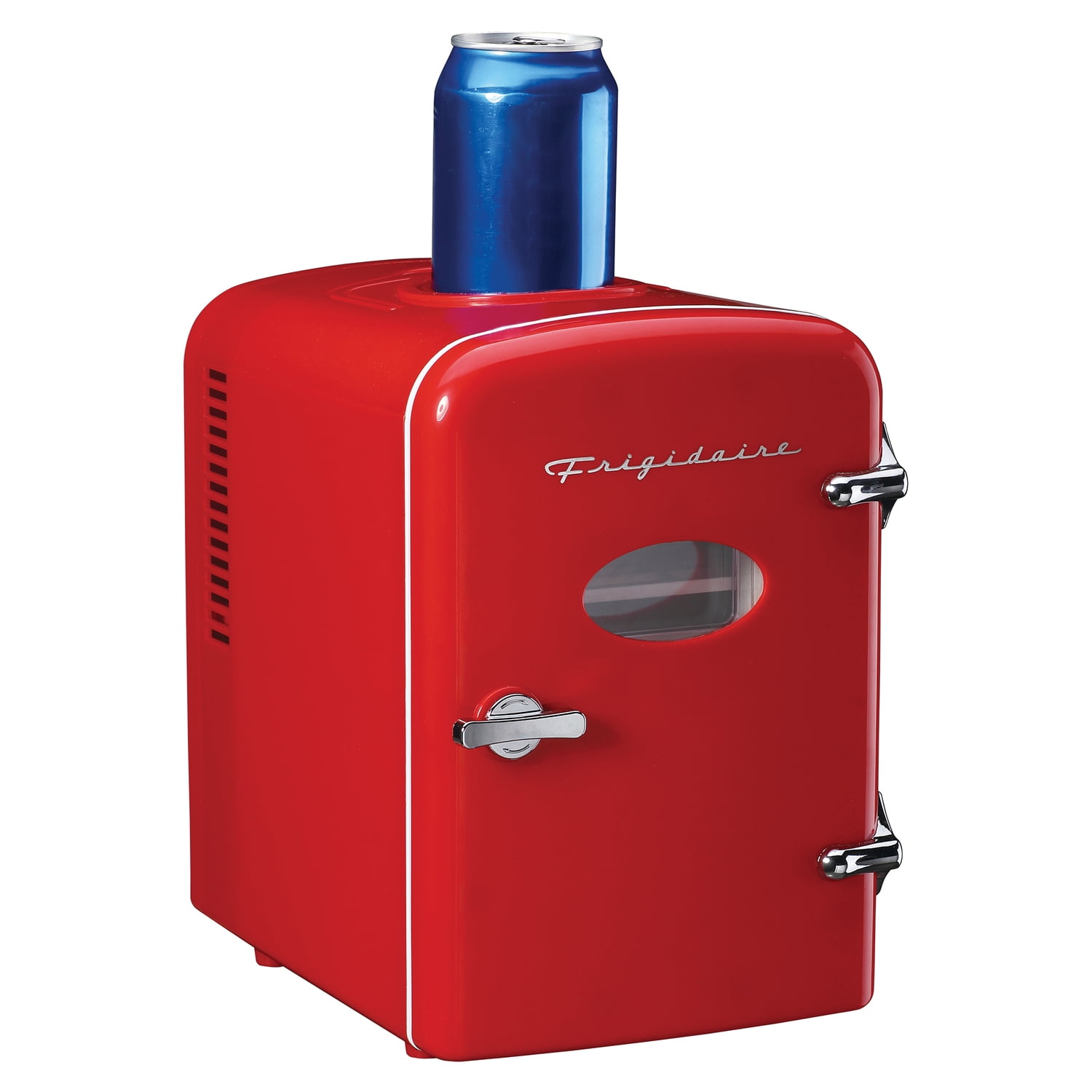 Frigidaire EFMIS171-RED 6+1-Can 48-Watt Retro Mini Portable Fridge with Top-Mounted Active-Cooling Can Holder (Red)