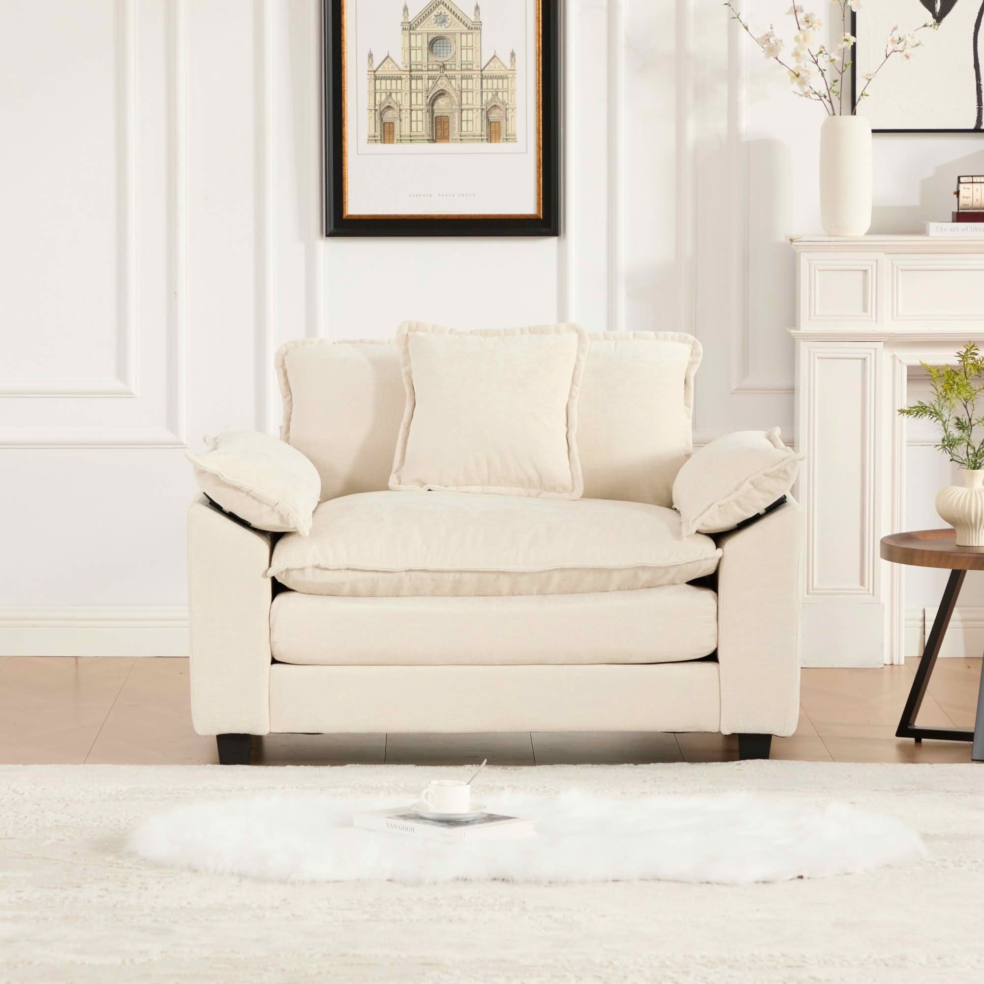 MAYEERTY Cloud Single‑Seat Modular Sectional Sofa, Breathable Chenille Couch with Double‑Layer Cushion for Home Apartment, Ottoman Not Included