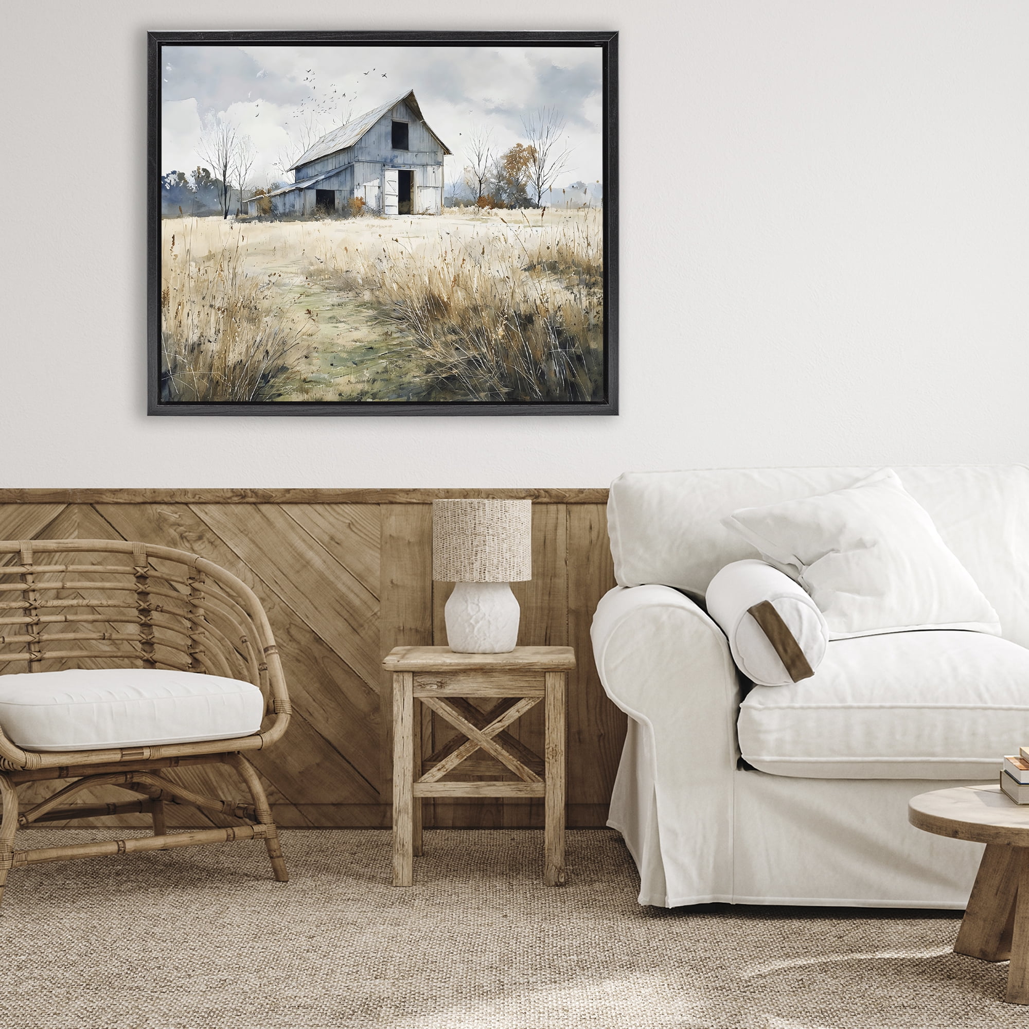 Stupell Industries Old Blue Barn in Farmland Black Framed Floater Canvas Wall Art, design by Franklyn Gregory