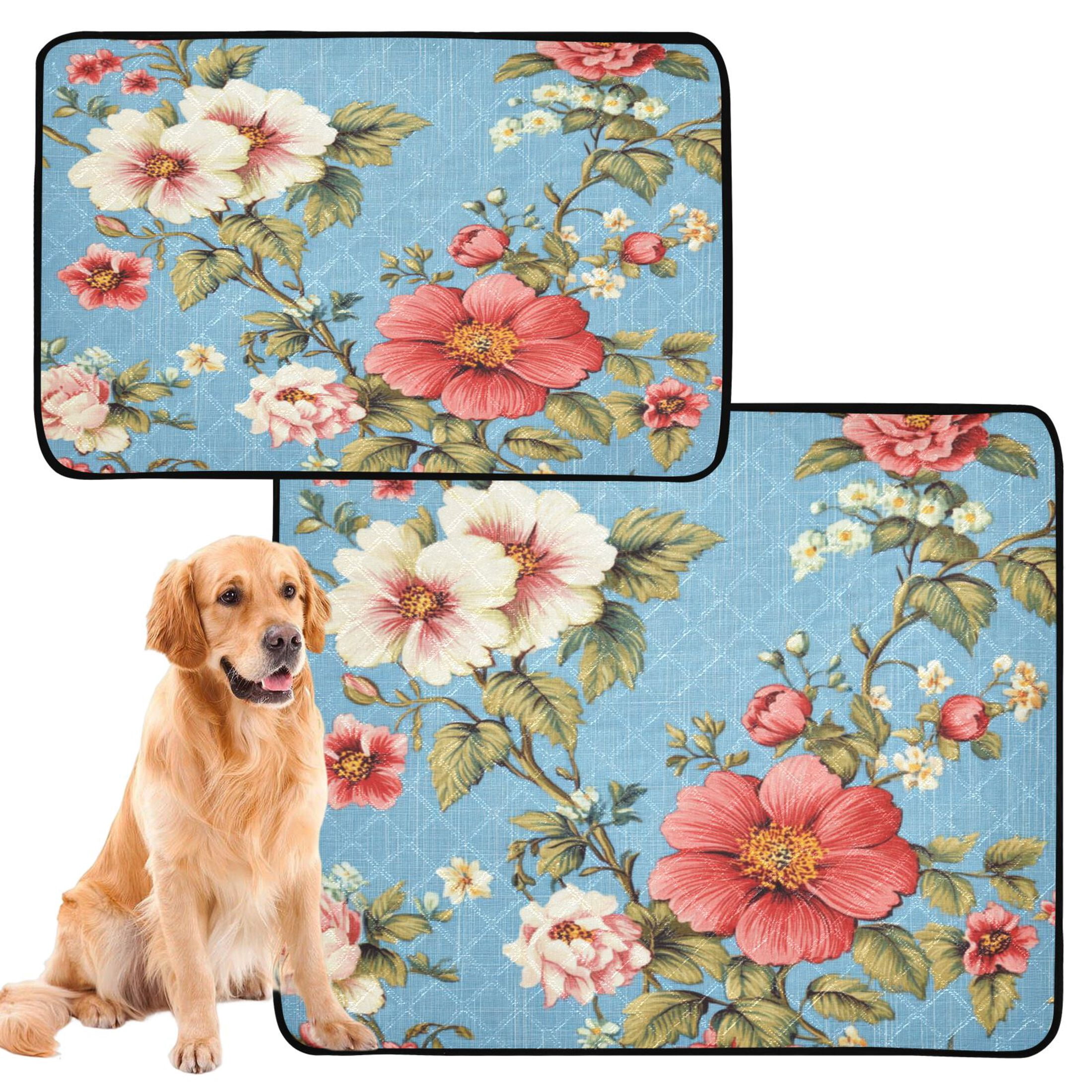 Qxltty Red and White Vintage Flowers Cat litter Pads Pet Set of 3 Diaper Mats Center Anti-leakage Layer Absorbent Soft and Comfortable