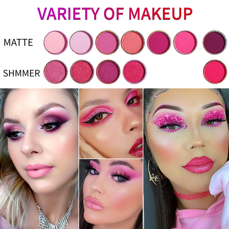 Pink Eyeshadow Palette, 12 Colors Peach Pink Red Matte Shimmer
