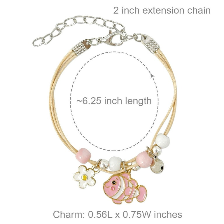 Wrapables Friendship Beaded Enamel Charm Bracelet, Pink Crown Bunny Crystal  Beads