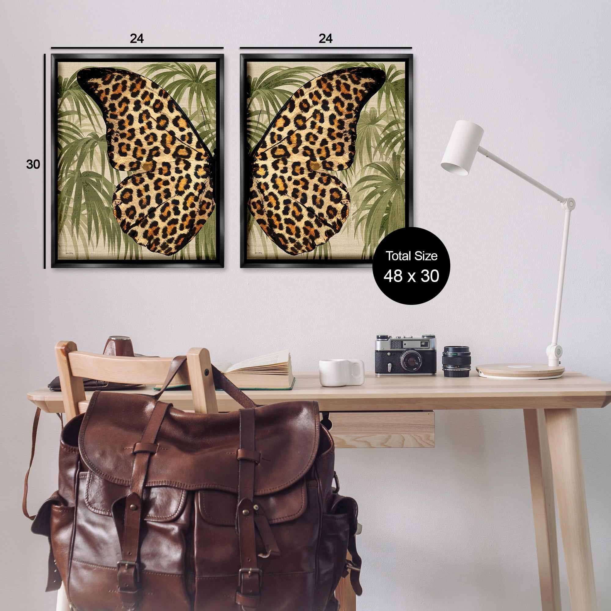 Stupell Industries Cheetah Butterfly Wings Animals & Insects Painting Black Floater Framed Canvas Art Print Wall Art, 25 x 31, Set of 2