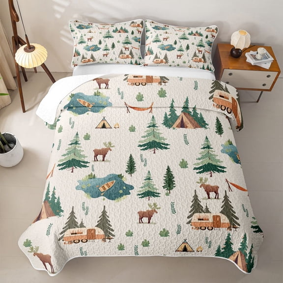 Erosebridal Kids Travel Adventure Camper Twin Quilt Set,Adventure Theme Twin Coverlet Set For Retro Trailer Lover,2-Piece