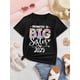 thumbnail image 2 of Camiseta de manga corta de verano para niña de MILKYSHIP: "Promoted to Big Sister 2025", estampado de letras brillantes, top de punto informal rosa, 100 % algodón, cuello redondo, Re, 2 of 7